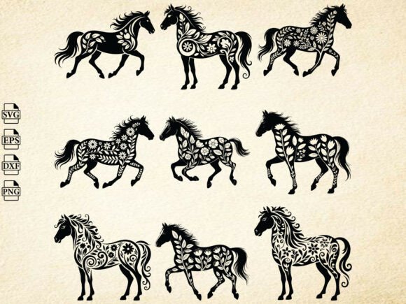 Floral Horse SVG Bundle, Rustic