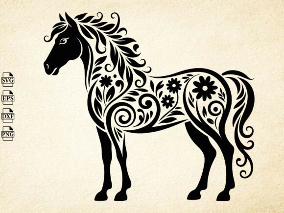 Floral Horse SVG, Rustic Silhouette Cut