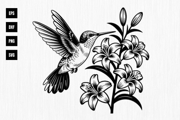 Hummingbird with Flower, Floral Bird Svg Review